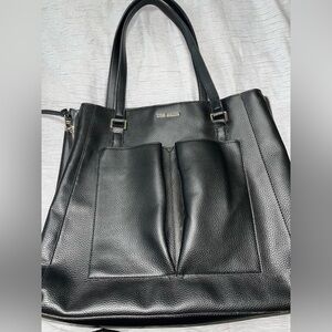Steve Madden Leather Tote Handbag, Black with Zippers on each side